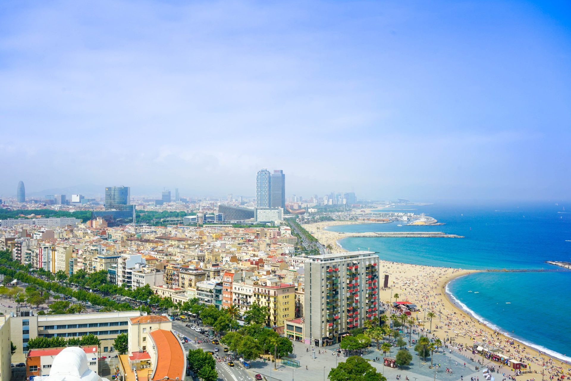 Best beach party destinations in Europe: view of Barceloneta 