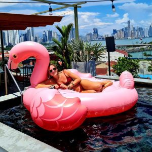 A girl in Panama in a pool to remind how great long term travel is