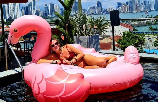 A girl in Panama in a pool to remind how great long term travel is
