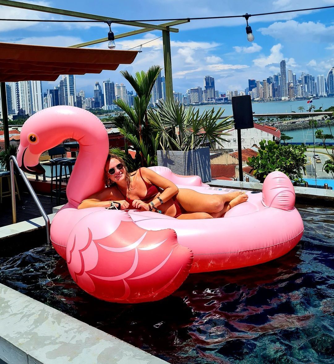 A girl in Panama in a pool to remind how great long term travel is
