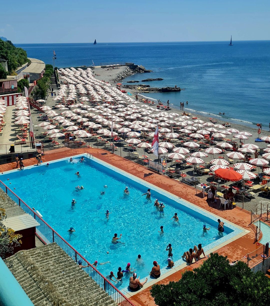 Pool and sea in Genoa, Italy