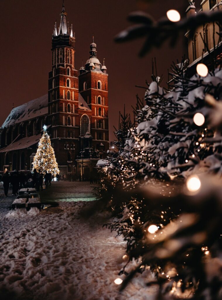 Christmas lights in Krakow, one of the best European Christmas markets