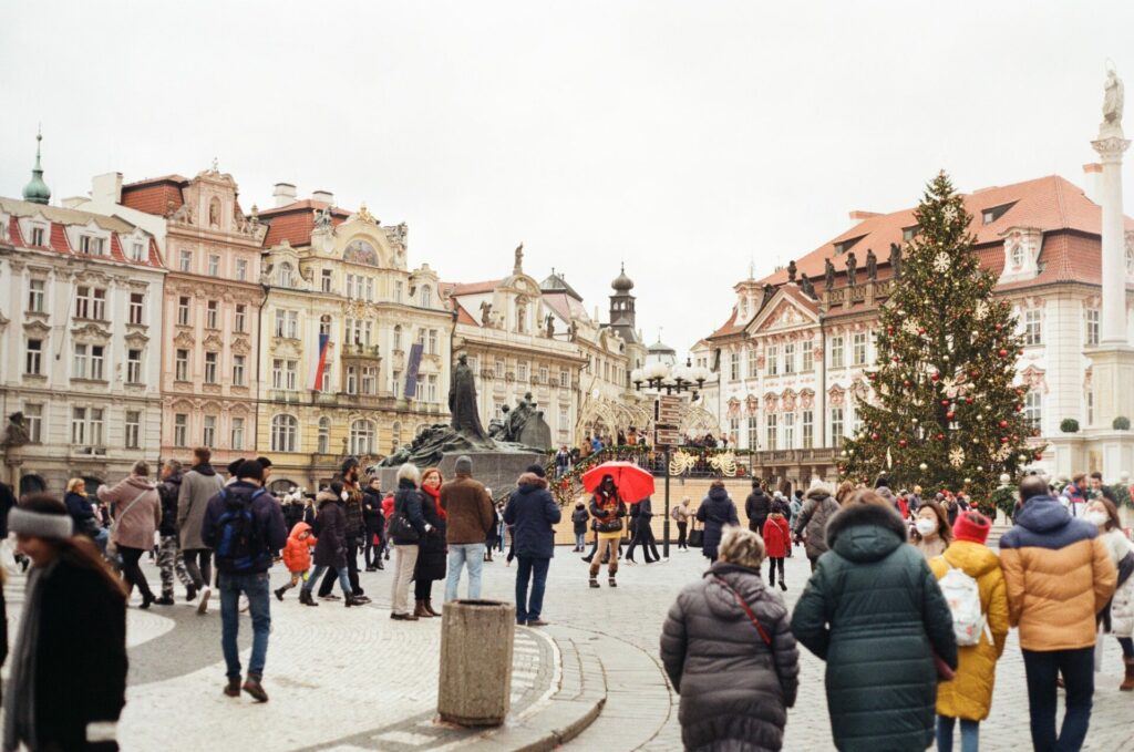 Christmas time in Prague with a huge Christmas tree